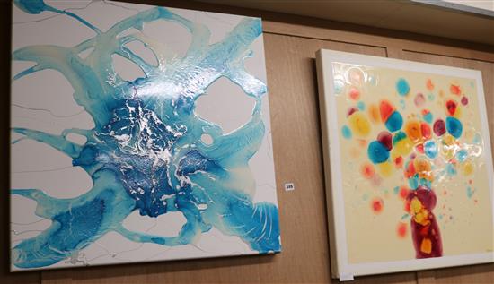 Philippe Aird (1961-2015), Untitled, signed verso, mixed media on canvas and another by the same hand, each 76cm square